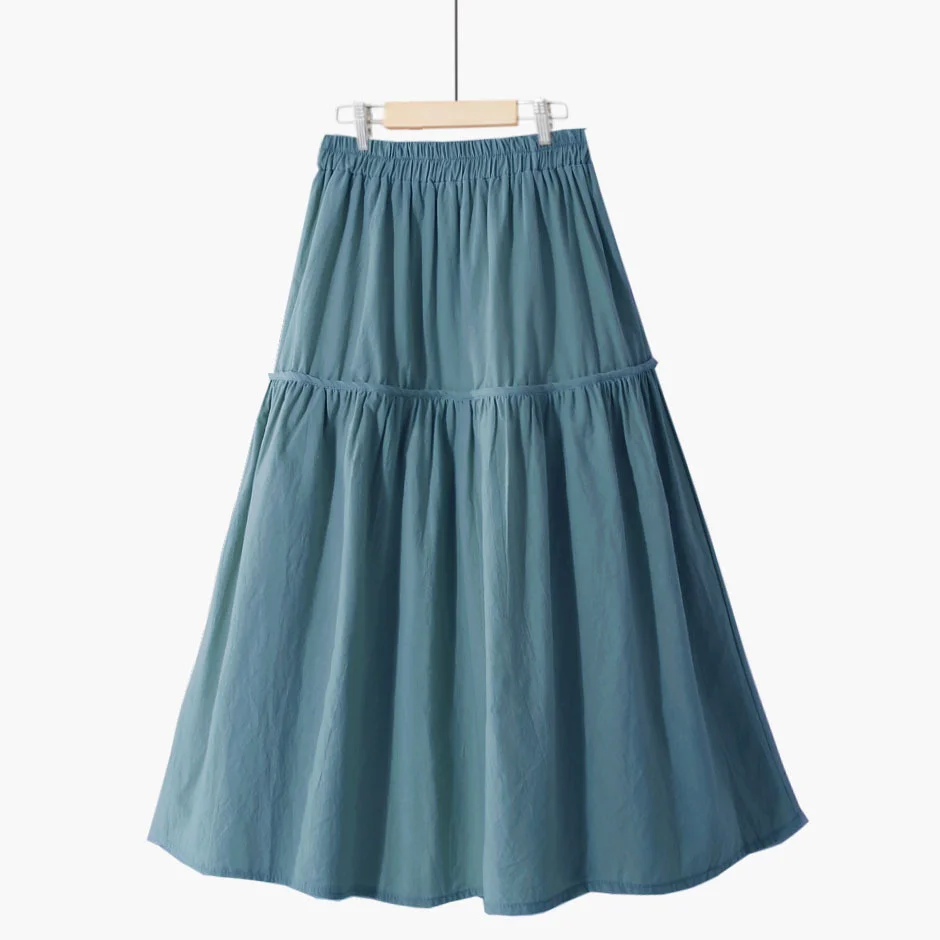 

Vintage Cotton Solid Skirts Womens Sweet Simple Patchwork Pleated Long Skirt Women Korean Pink Long Skirts For Women