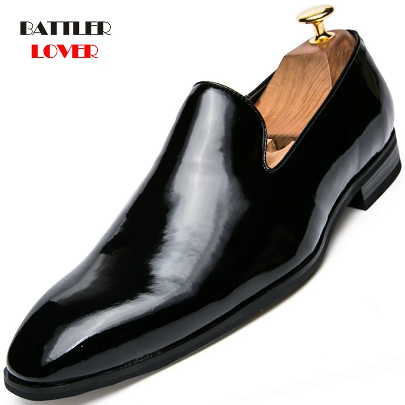 

Men Bright Party Shoes Coiffeur Wedding Shoes Elegant Italian Brand Patent Leather Dress Shoes for Male Formal Dinner Footwear