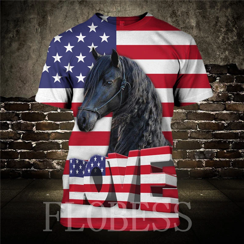 2019 летние футболки для девочек лошадь животный принт 3D Топы Мужская уникальная