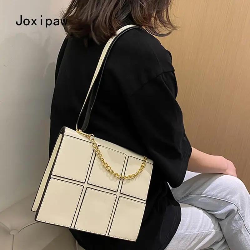 

Fashion Plaid Shoulder Bag Women Pu Leather Messenger Bag Elegant Chains Crossbody Bag Flap Small Square Bag Lady Pouch