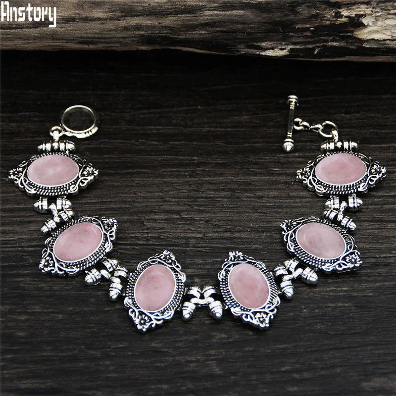 Винтажный Овальный цветочный кварцевый аметистовый браслет для женщин античное