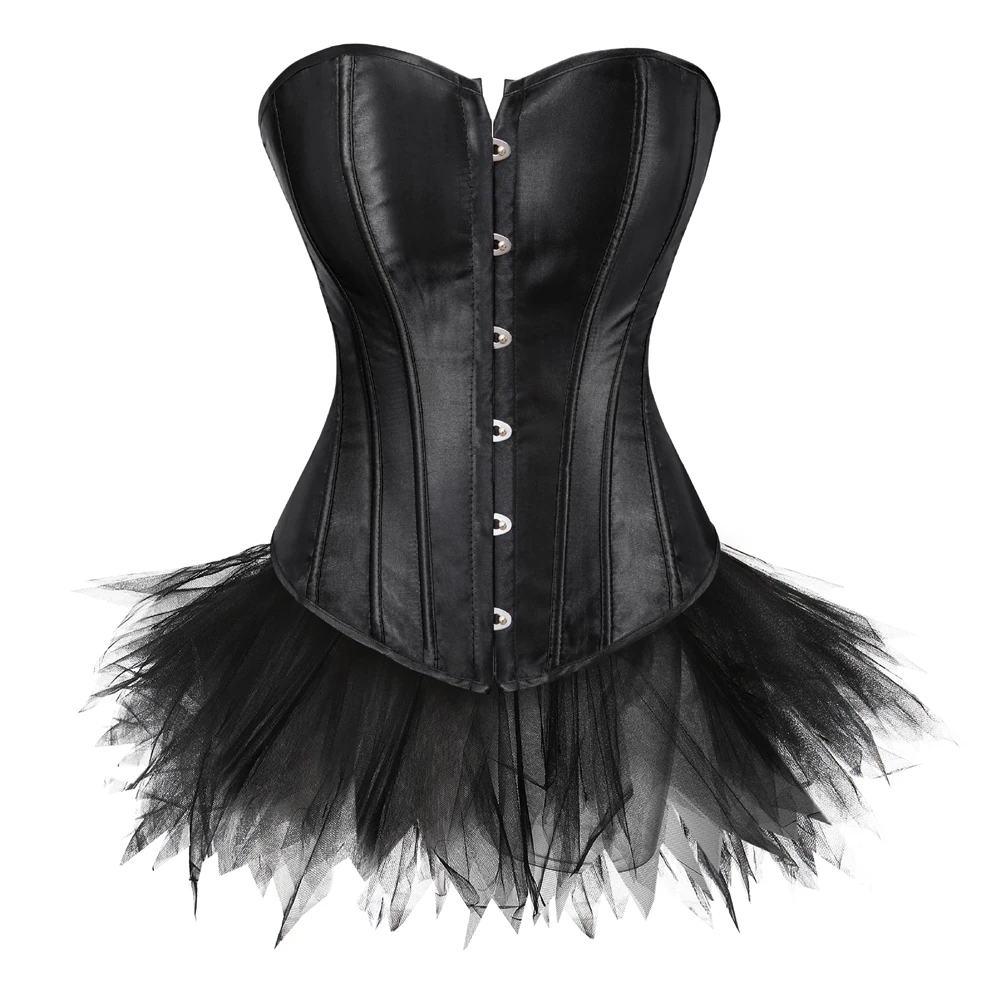 

Corset Dress Bustier with Skirt Set Tutu Mesh Corselet Gothic Lace Plus Size Corsets Vintage Black Korsett Halloween Costumes