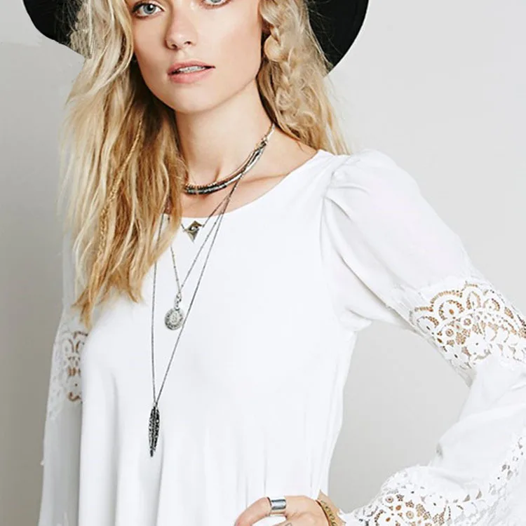 Plus Size Women's Maternity Skirt European and American Autumn Chiffon Stitching Lace Loose Long Sleeve A-line Dress