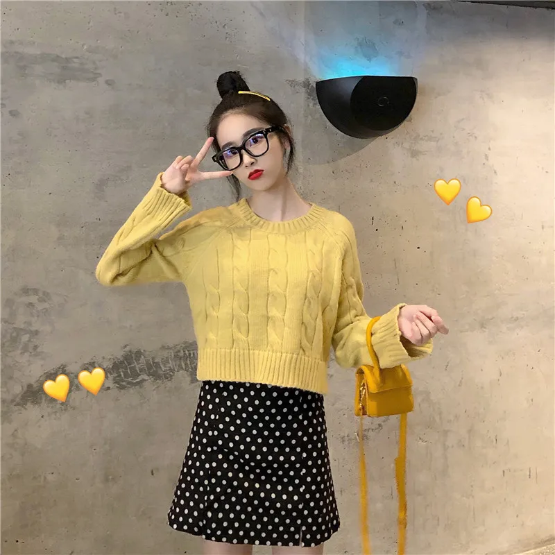 Autumn Winter New Women's Short Pullovers Sweater Twist Knitting Full Sleeve Solid Fashion Vintage Casual Tops T98506D