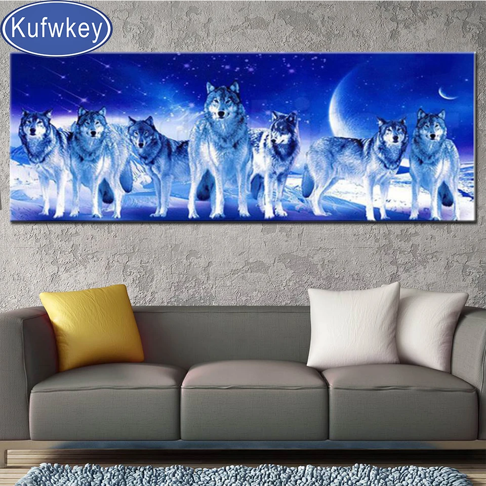 

large 5D Diamond Craft Painting Moonlight wolves Diy resin Diamond Embroidery Mosaic Gift Diamond Cross Stitch Wall Decor