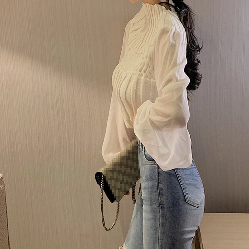 Свитер RealShe Женский шифоновый с высоким горлом и рукавом-фонариком весенний