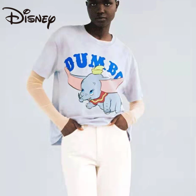 

Disney's new spring casual crewneck bottom shirt is a printed cotton Dumbo T-shirt with short sleeves woman tshirts