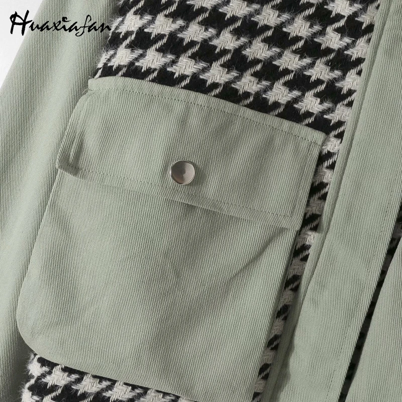 

Huaxiafan Plaid Patchwork Coats Jacket Women Casual Autumn Outerwear Elegant Ladies Jackets Coat Female 2020 Winter New Fashion