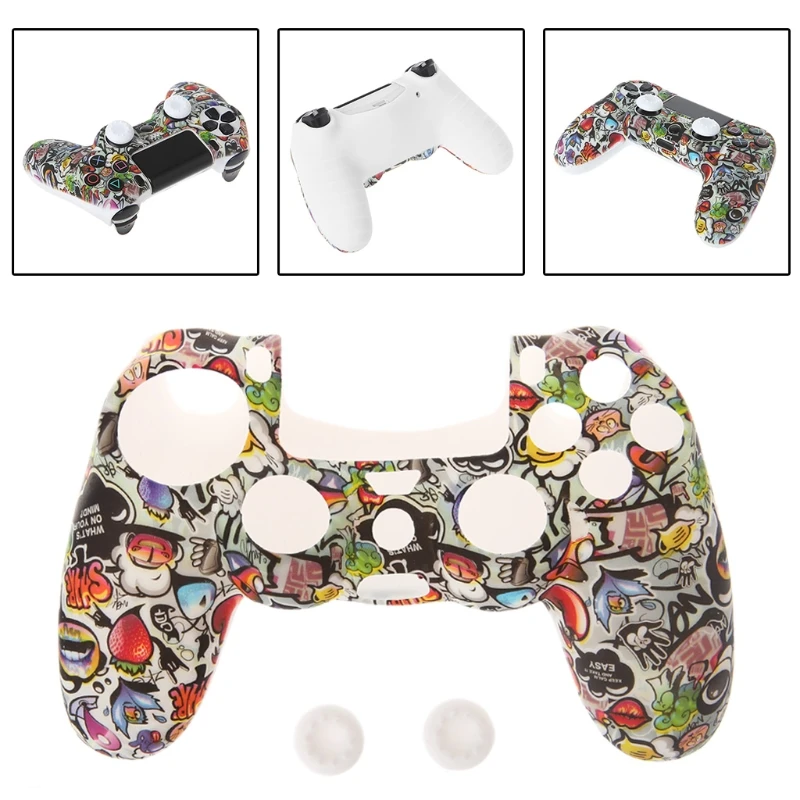 

Gamepad Controller Protective Case Silicone Sleeve Guards + 2 Grip For PS4 Nov-26A