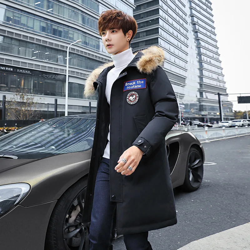 Новинка 2019 зимний пуховик с капюшоном молодежное повседневное мужское длинное