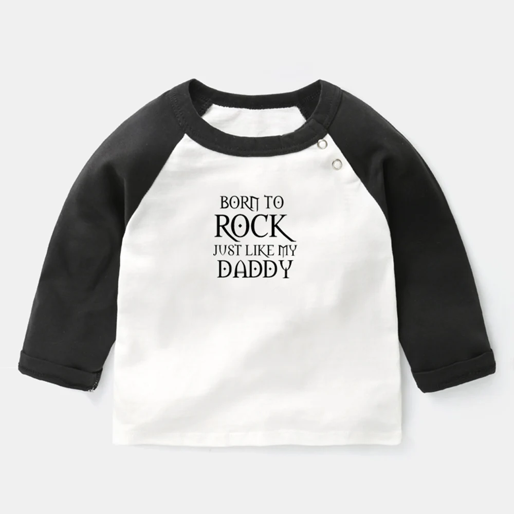 

Born to Rock Just Like My Daddy Design Newborn Baby T-shirts Cute Owl Printing Pattern Raglan Color Long Sleeve Tee Tops
