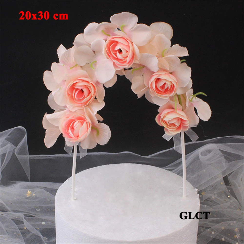 

children birthday cupcake toppers princess girl party birthday decoration supplies pink blue Rose Flower arches cake topper