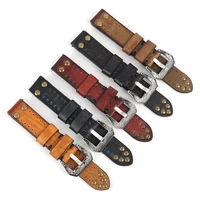 retro leather watch strap 18mm 20mm 22mm 24mm watch strap vintage rivet thick watchband panerai brushed carved clasp accessories