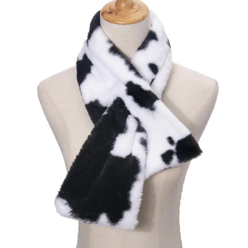 

2020 Fashion Cow Print Sacrf Women Winter Fur Warm Narrow Shawls And Wraps Thick Scarves Female