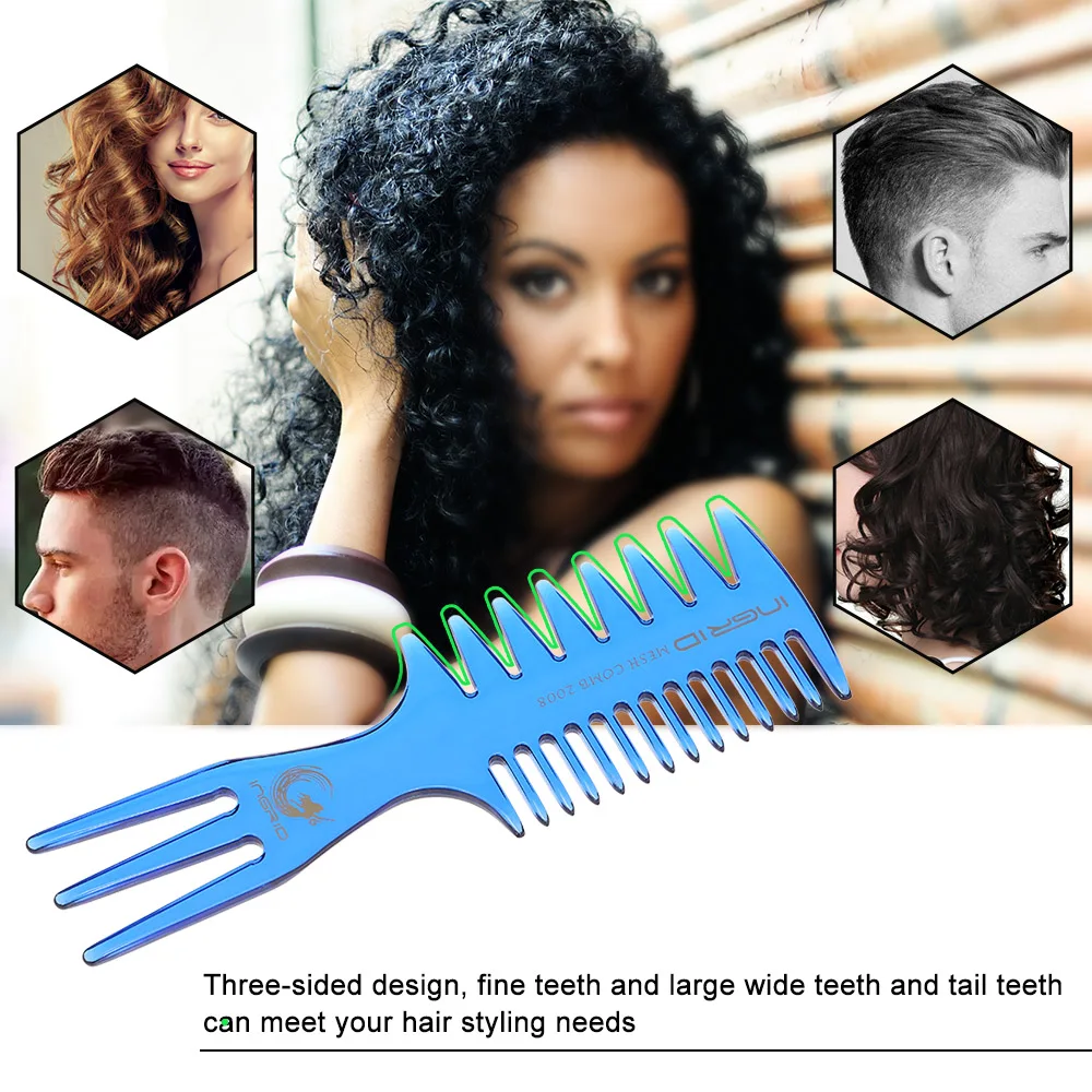Профессиональный трёхсторонний гребень для волос вставка афро широкий зуб масло