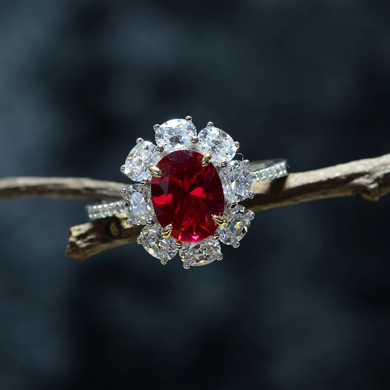 

9*7mm 5A Oval Red Zircon 100% 925 Sterling Silver Wedding Rings For Women High Quality Sparkling Engagement Fine Jewelry