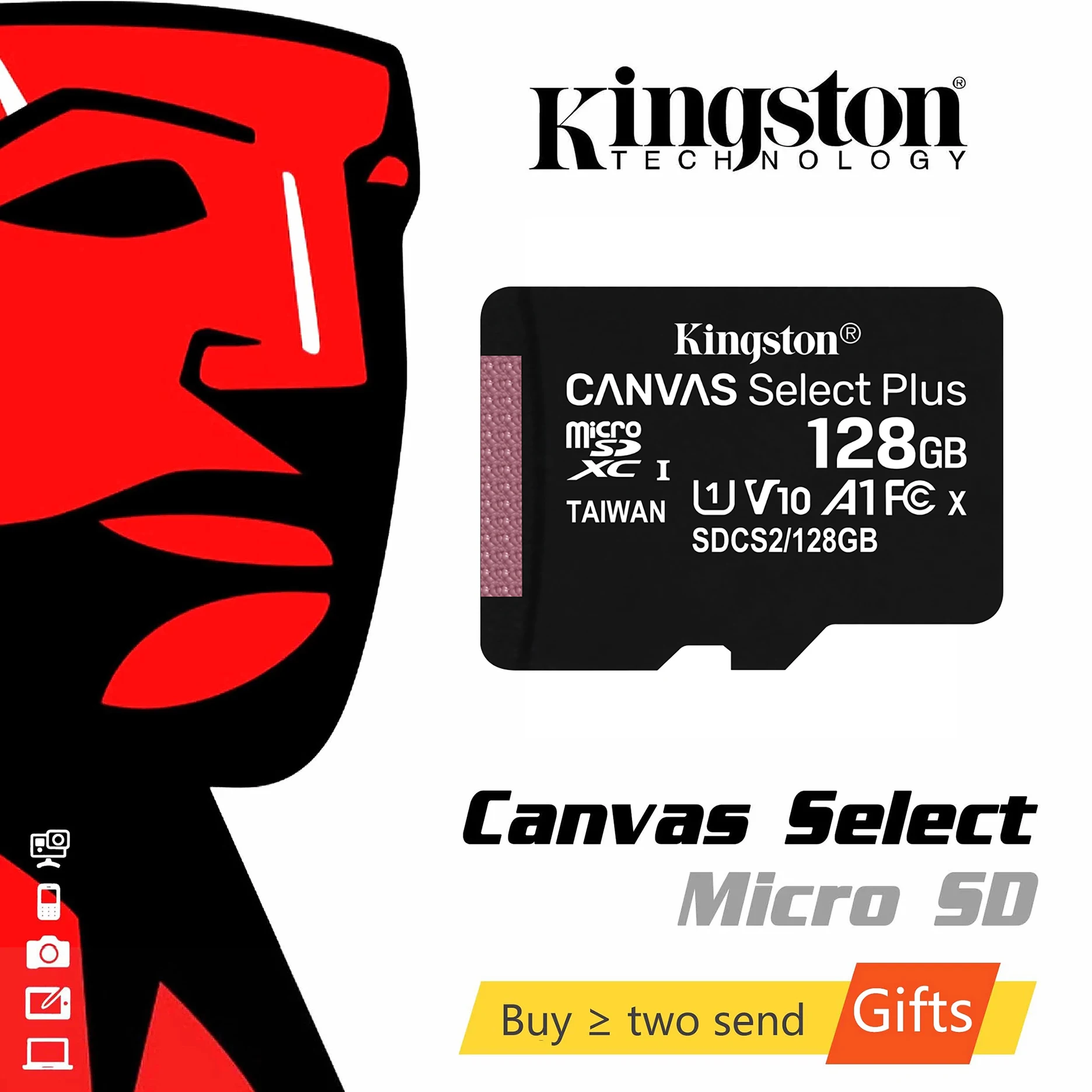 Карта microSD Kingston Canvas seleziona Plus класс 10 карта памяти sd на 64 ГБ 16 32 128 256 512 TF флеш
