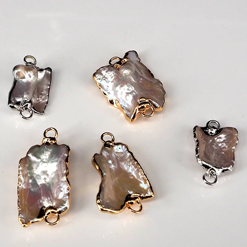 Необычный барочный Соединитель с пресноводным жемчугом золотой оправой и