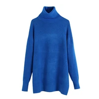 women 2021 fashion thick warm oversized knit sweater vintage high neck long sleeve female pullovers chic tops