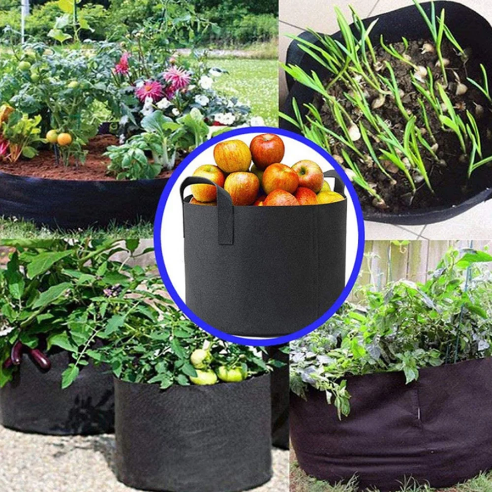

6Pcs Plant Bags 5 Gallon Black Non-Woven Fabric with Handle Garden Grow Pot