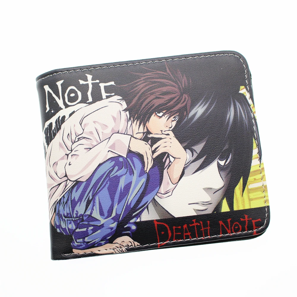 Кожаный кошелек с рисунком аниме «Death Note L», короткий, двойной, держатель для карт, для фотографий, из искусственной кожи, для мальчиков и девочек, карман для монет на молнии, кошельки с мультипликационным принтом, подарок