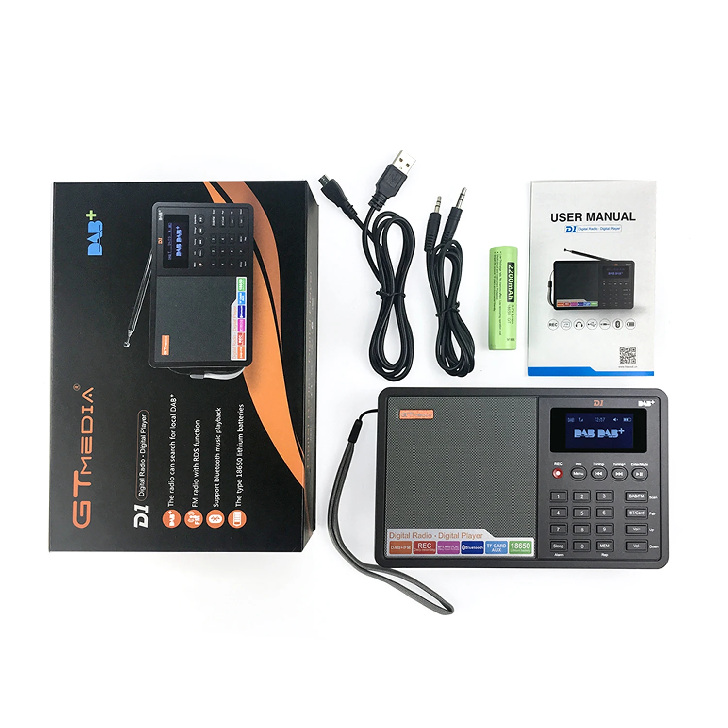 Портативное цифровое радио GTMEDIA D1 поддержка DAB +/FM + BT/карта/AUX многополосный