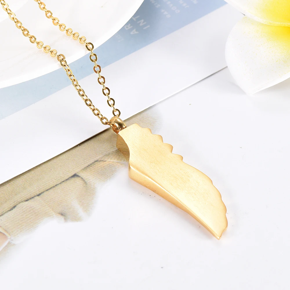 

IJD8532 Gold Half Wing Stainless Steel Pet Loss Memorial Cremation Necklace for Ashes Urn Keepsake Pendant Jewelry