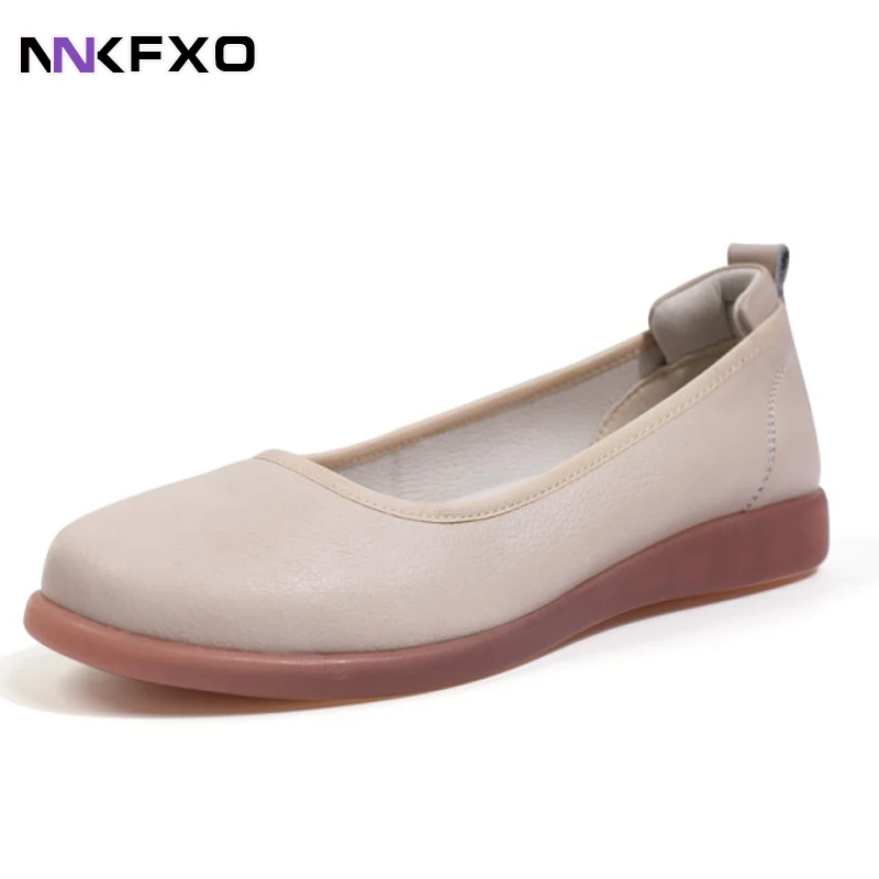 

2022 Brand Women's Genuine Leather Shoes Woman Slip On Ballet Flats Female Shallow Casual Solid Footwear Ladies Work Shoes