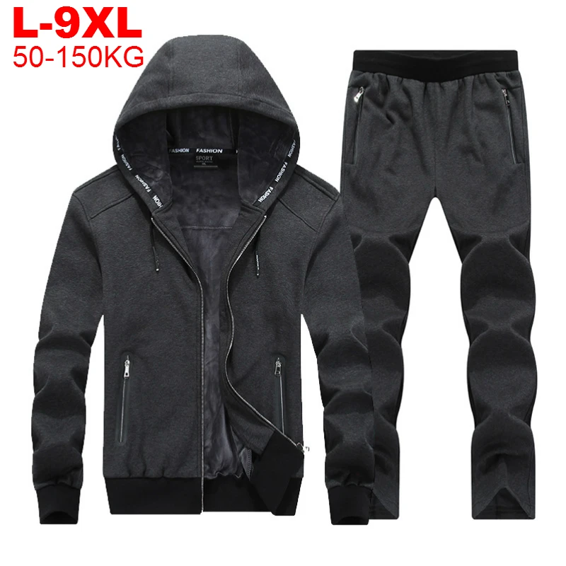 

Winter Thick Men Sports Suit Tracksuit Hooded Sportswear Zipper Sweats Suits Hooded Mens Tracksuits Pants Fleece Warm Sets Male