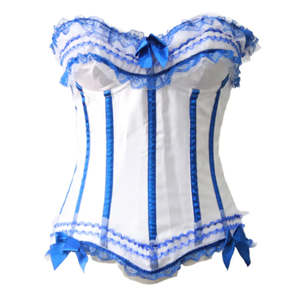 Однотонный кружевной корсет с украшением топ и стринги Женский комплект бантом