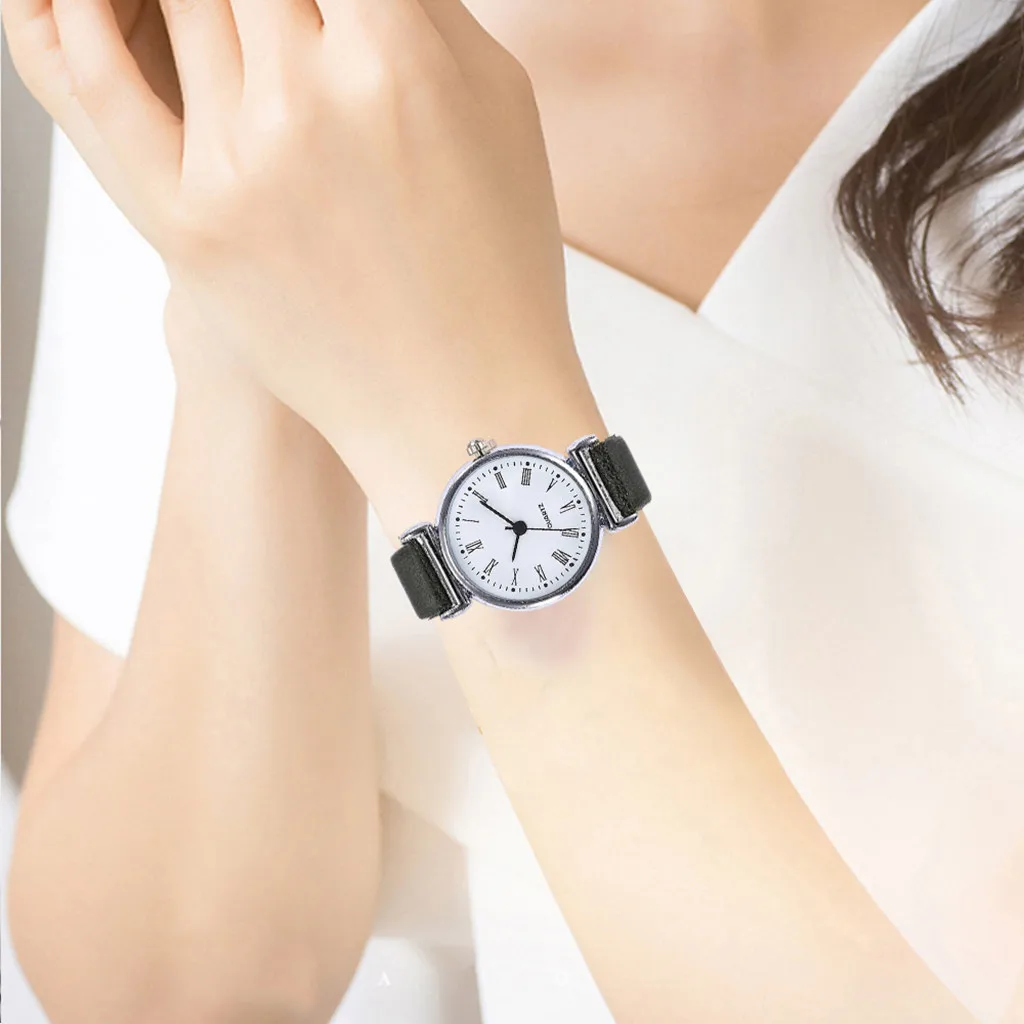 Элегантные женские часы с арабскими цифрами маленькие кожаными кварцевыми