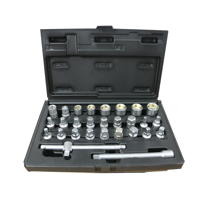 

Комплект торцевых головок для сливной трубы масла, 28 шт., винтовой муфтовой ключ для скользящей трубы с приводом 3/8 дюйма, комплект для снятия Т-образной трубы