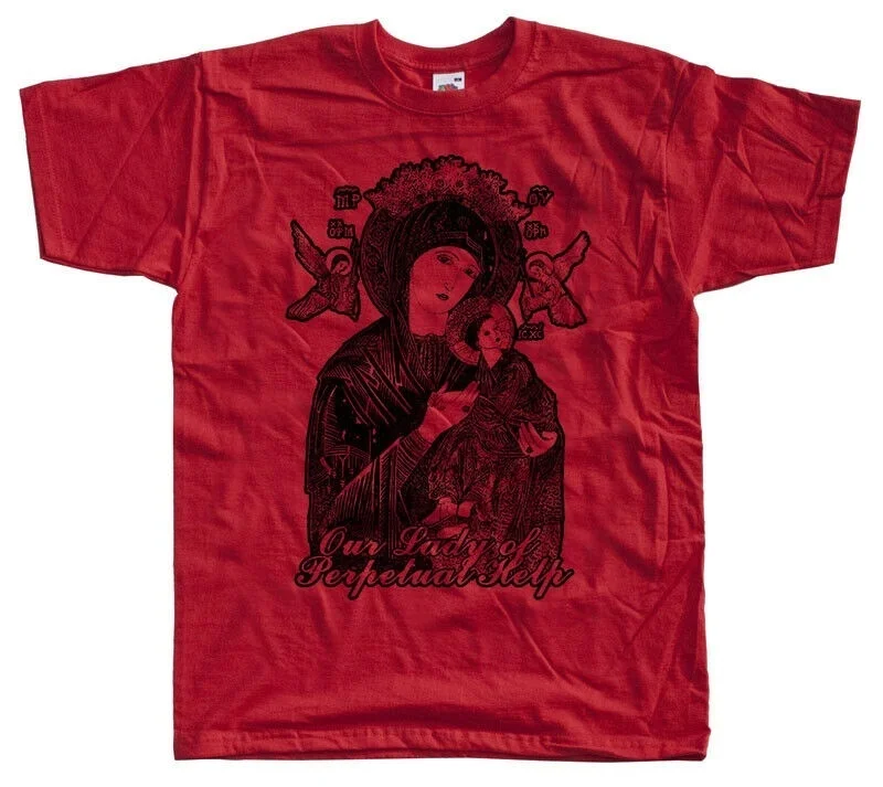 

New Our Lady of Perpetual Help Mens T-shirt RED Virgin Blessed Mary size S-4xl
