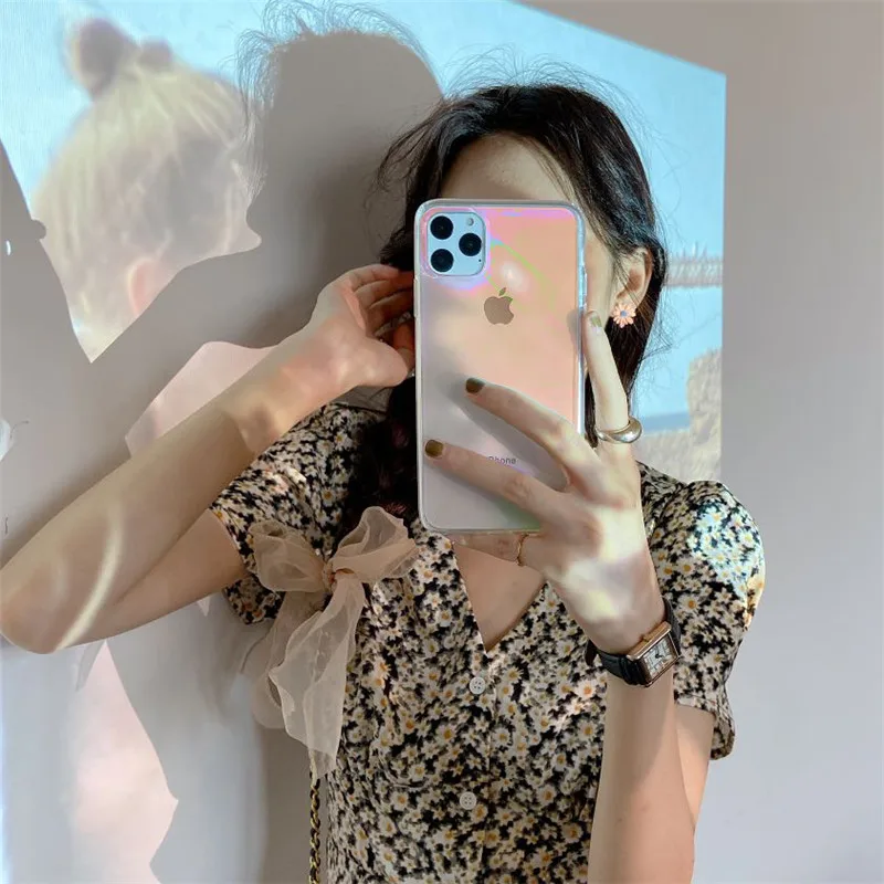 

Transparent Phone Case For iphone 12 11 Pro max 7 8 plus X XR XS Max SE 2020 Fashion Laser Rainbow Acrylic Cover