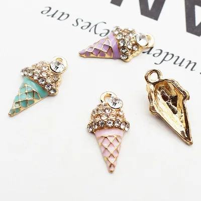 10 шт./лот эмалированное ожерелье с подвеской в виде мороженого со стразами