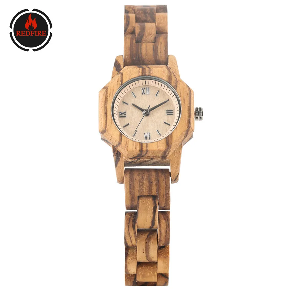 Красный огонь Творческий полная деревянные Для женщин часы женские кварц