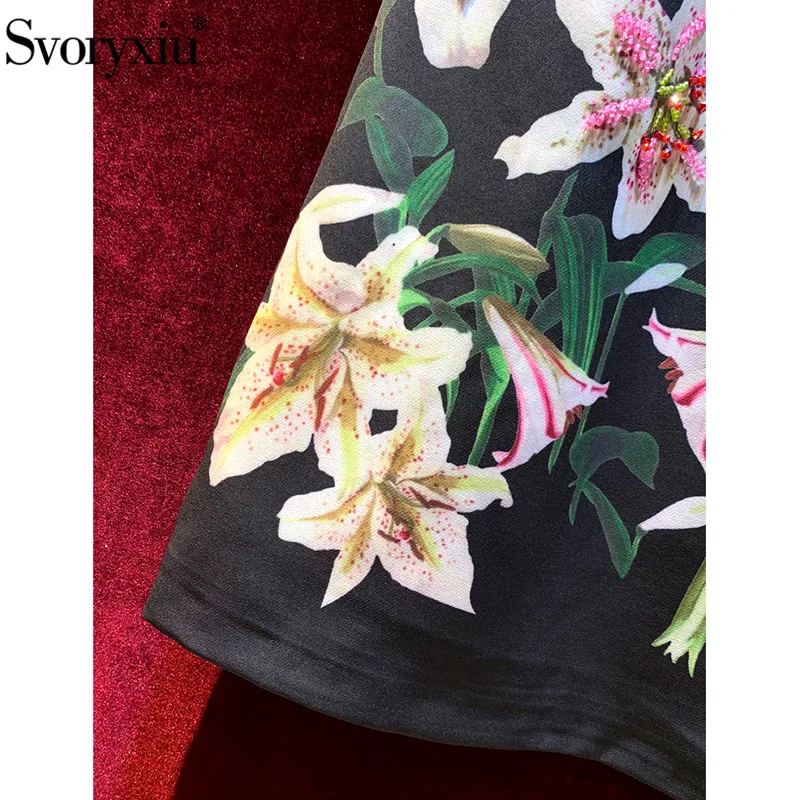 Svoryxiu Подиум осеннее винтажное черное платье с цветочным принтом лилии женские