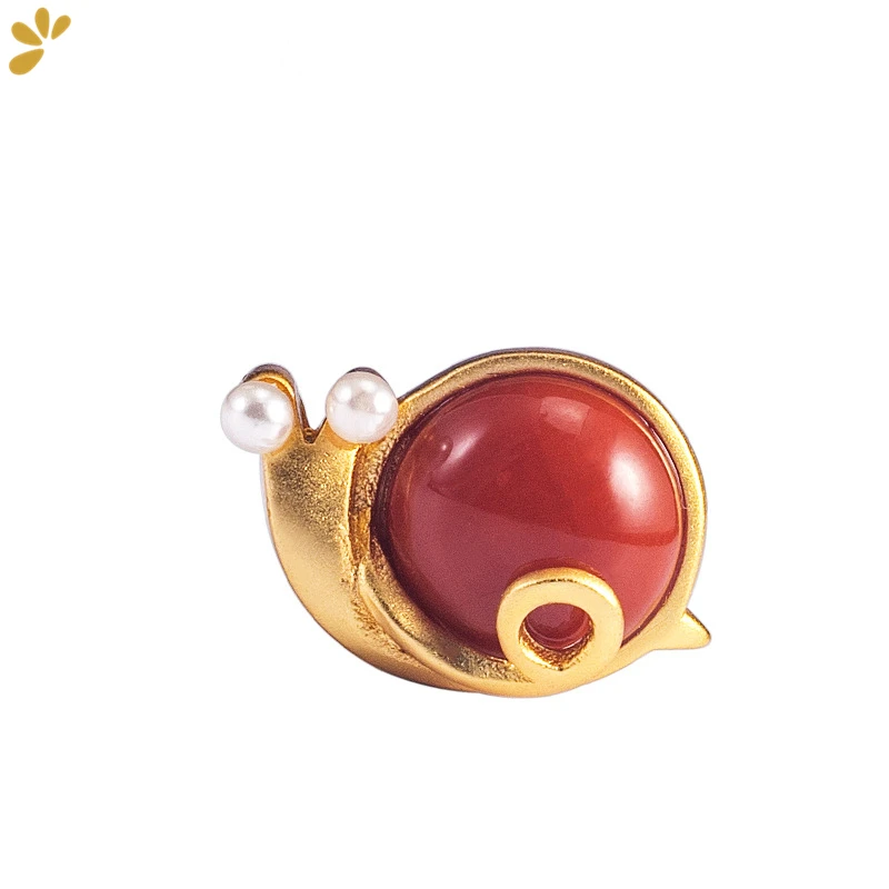 

925 Sterling Silver Cartoon Snail Brooch Fine Jewelry For Women Agate Pearl Cute Romantic Pin Brooches Simple Trendy Gift Party