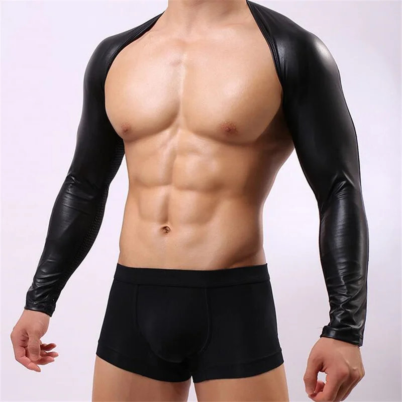 Мужская Сетчатая футболка в стиле пэчворк из искусственной кожи сексуальная