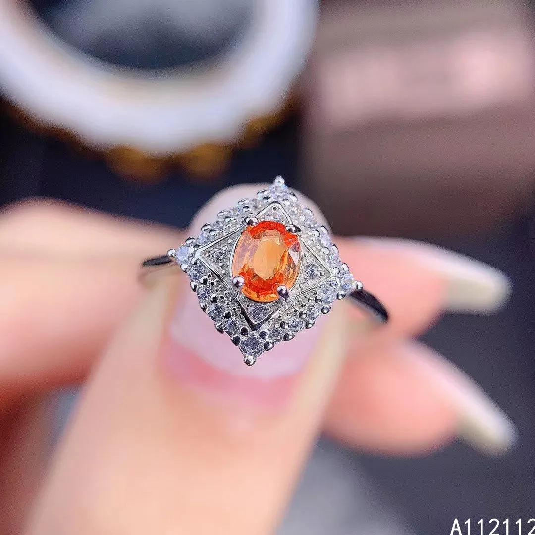 

Fine Jewelry 925 Sterling Silver Inset With Natural Gemstone Women's Luxury Exquisite Star Orange Sapphire Ring Support Detectio