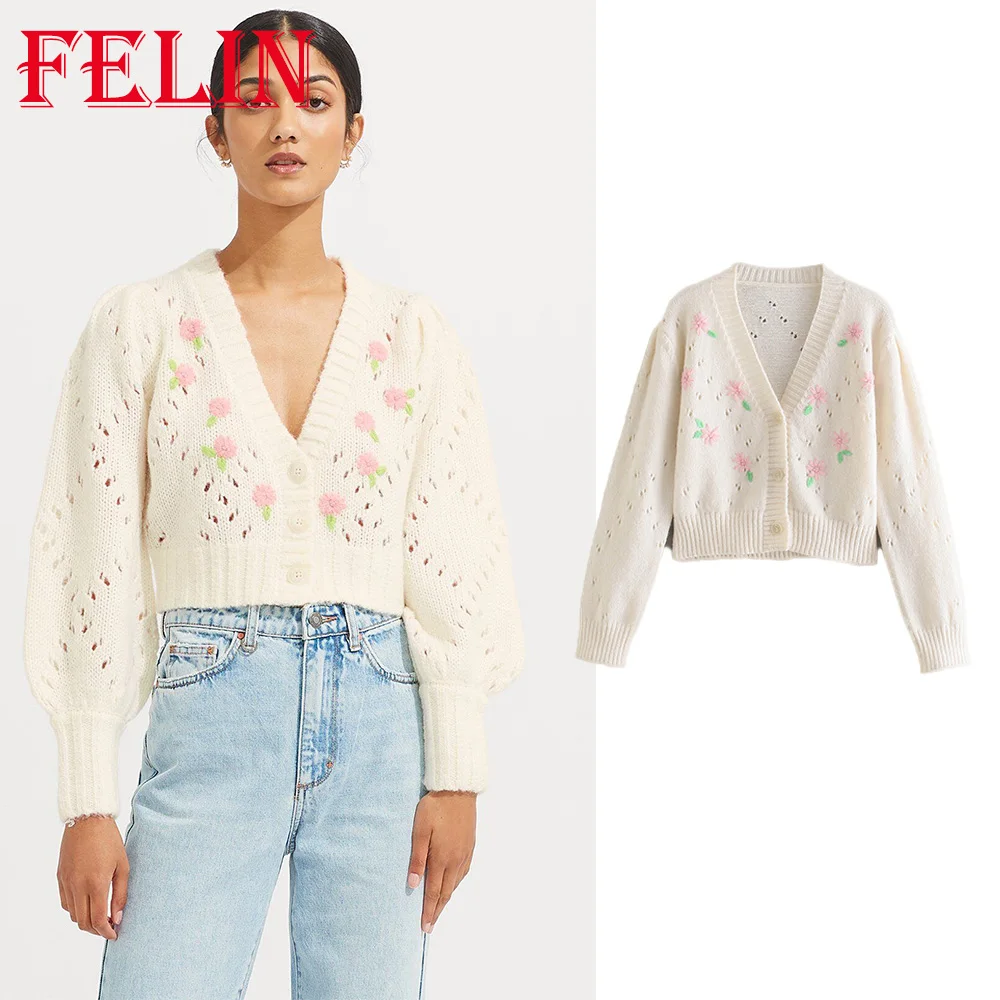 

Za 2021 Chic Tie Dye Knitted Women Cardigans Fashion Autumn V Neck Oversized Long Sleeve Floral Sweaters Female Elegant Tops