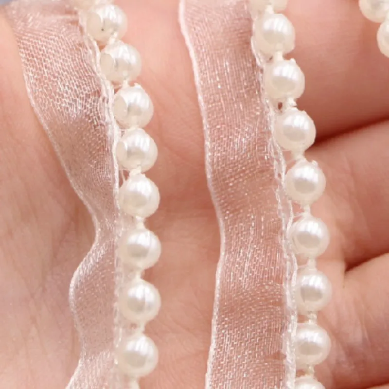 

50 yards white pearl lace DIY dress collar trim pin bead lace trim