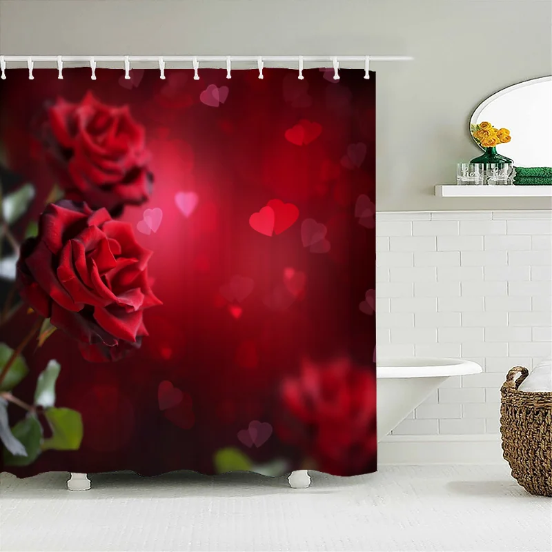 

Red Rose Plant Flower Print Pattern Bathroom Curtain Shower Curtain Waterproof Fabric Shower Curtain Decorative Shower Curtain