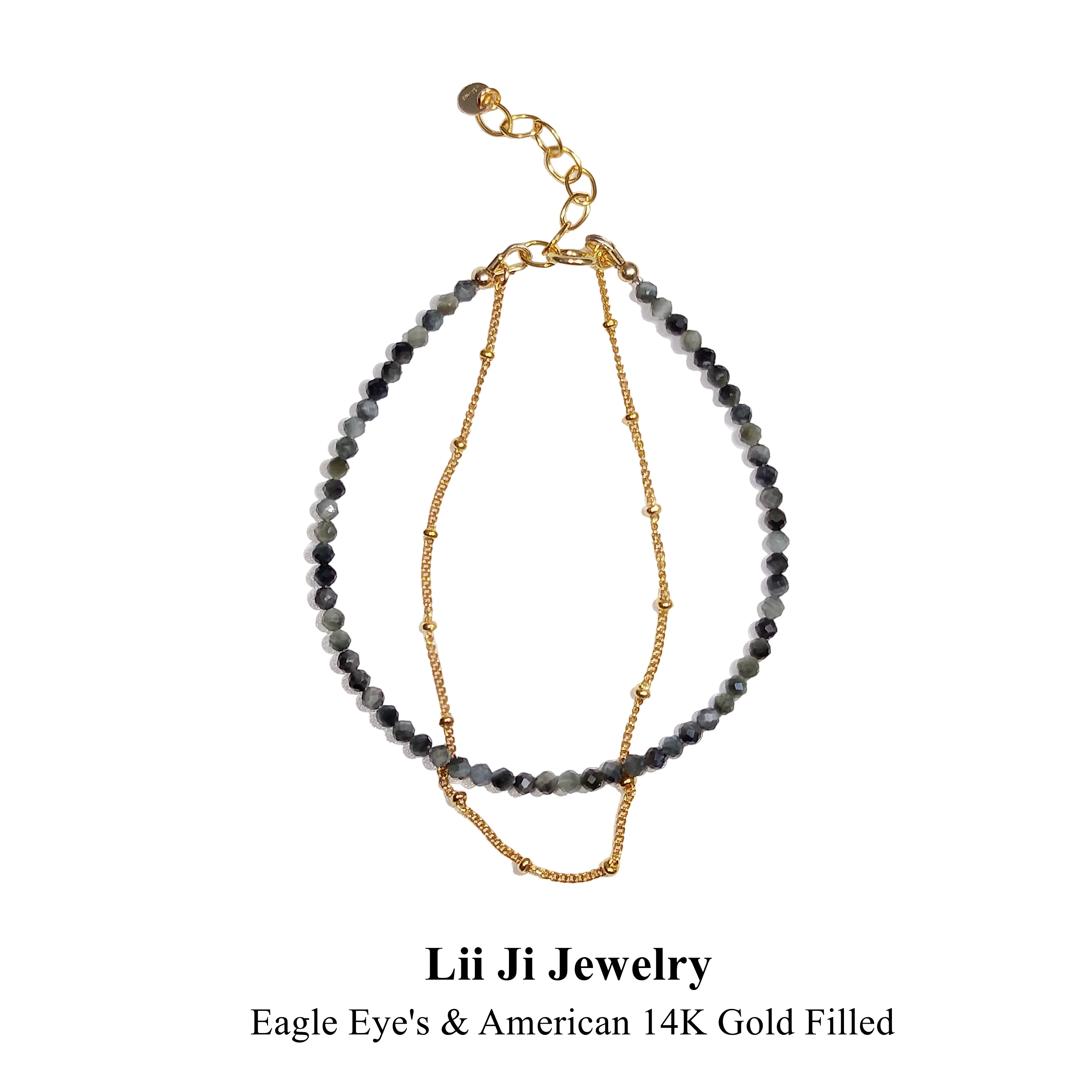 

Золотая цепочка Lii Ji 2 мм «Орлиный глаз» 14 к, 2 ряда, натуральный камень, ручная работа, ювелирные изделия для женщин, подарок