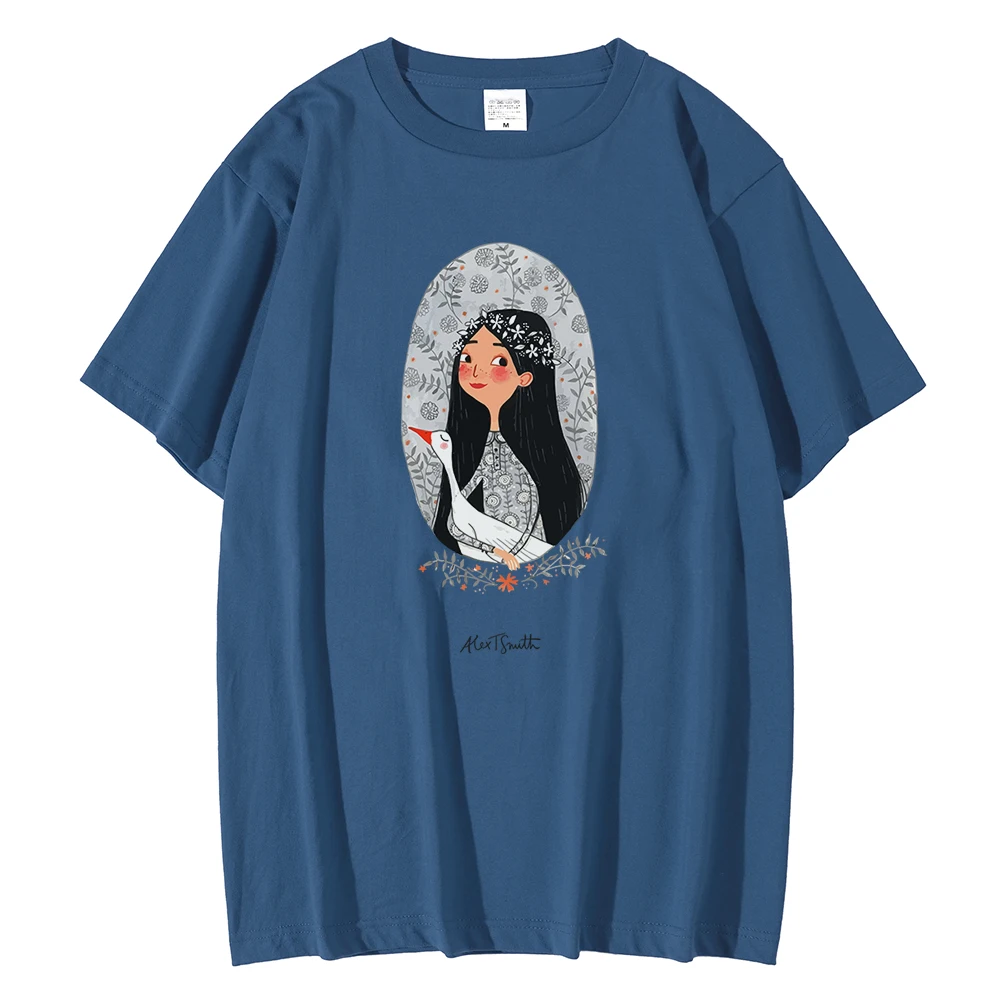 Мужские футболки с красивой девушкой гусиным принтом дышащий топ круглым вырезом модная мягкая футболка