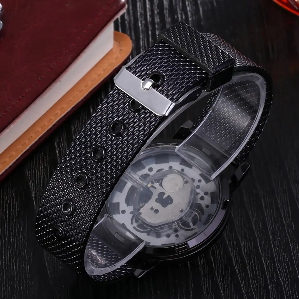 Модные Скелет наручные часы для мужчин простой стиль сетки ремень женщин