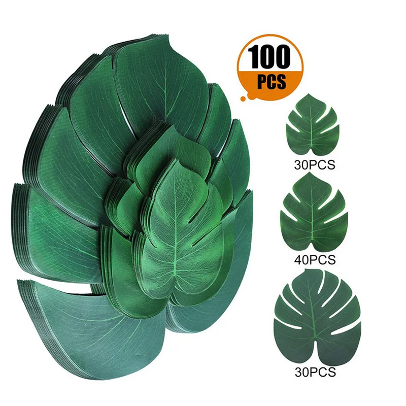 

100Pcs Artificial Monstera Leaves Hawaiian Wedding Birthday Summer Party Decoration Simulation Green Plant Tropical Turtle Leaf