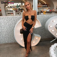 weird puss 2021 elegant y2k 2 piece sets womens outfits sexy halter topside split long skirt fashion matching party clubwear