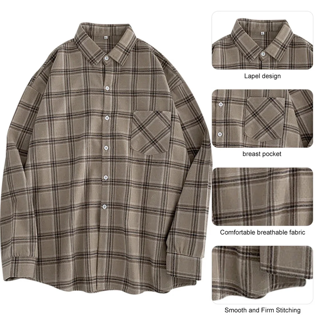 

Uefezo Women Shirt Plaid Oversize 3XL Turn-down Collar Leisure Loose All-match Womens Long Sleeves Soft Chic Korean Style Tops