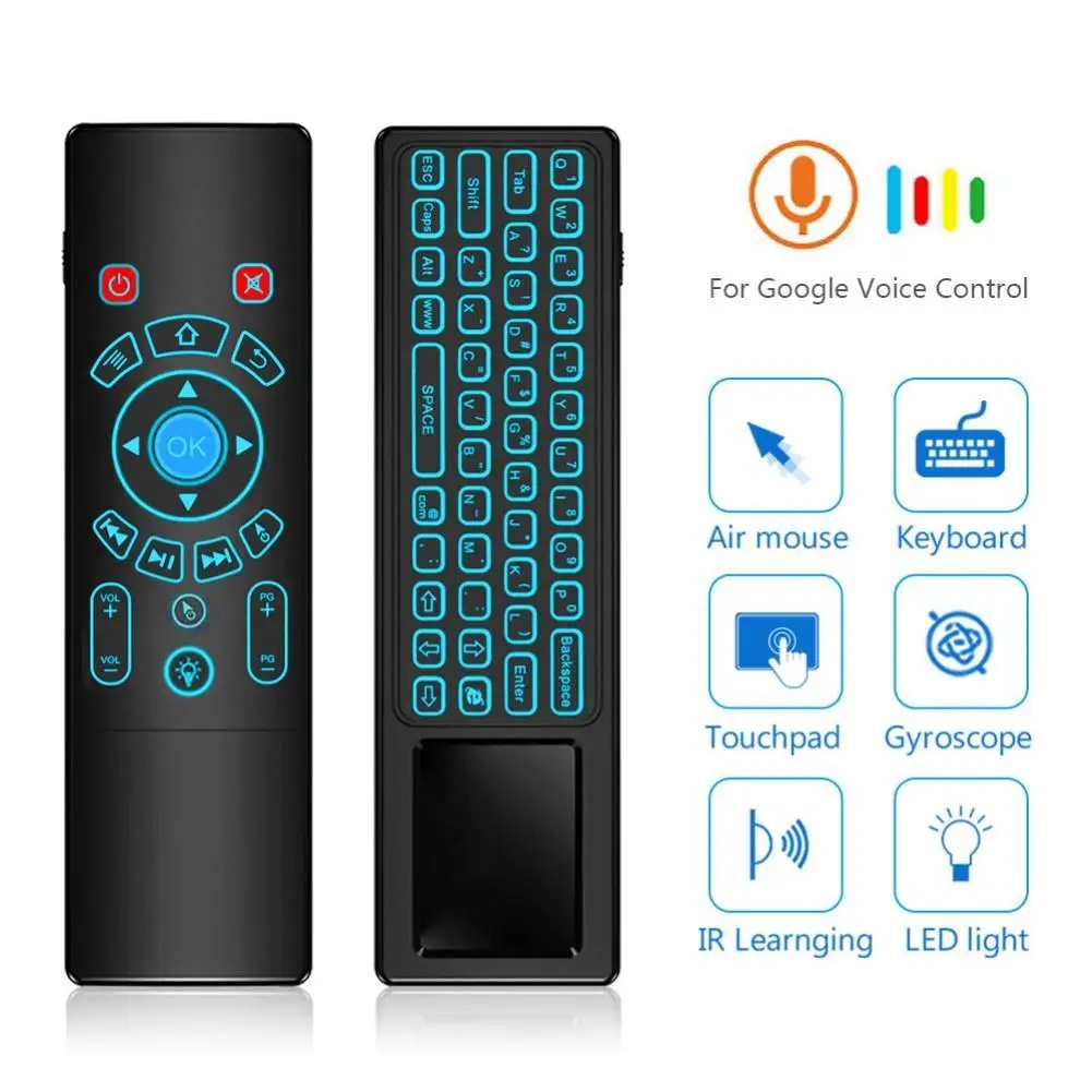 

T6 Plus Voice Control Fly Air Mouse 2.4G Gyroscope Wireless Colorful Backlit Keyboard Remote Control For Android X96 Max X96
